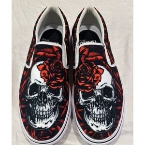 New RAAD Shop "Rose Skull" Gothic Style Canvas Slip On Skater Sneakers Grunge